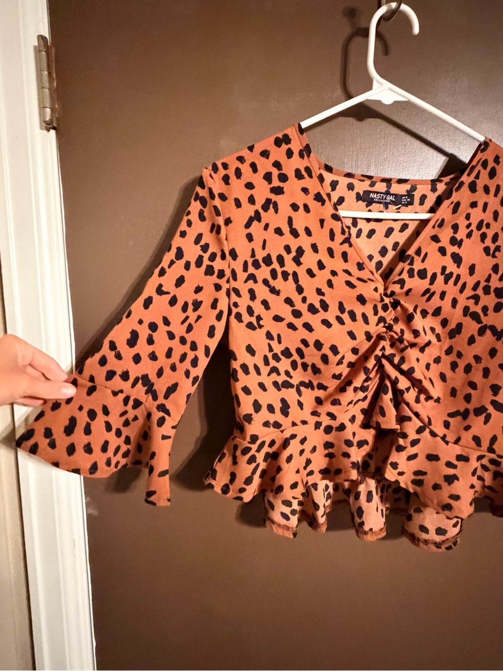 Nasty Gal Leopard Print Peplum Crop Top | Bell Sleeve | UK 8 / US 4